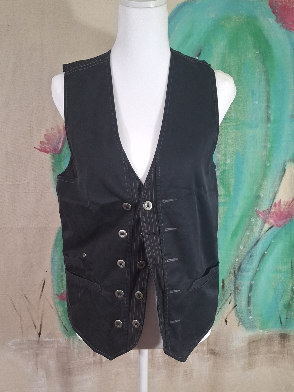 Xios New York Black Punk Vest Men's Black Button-Front Vest T2k Vintage Look